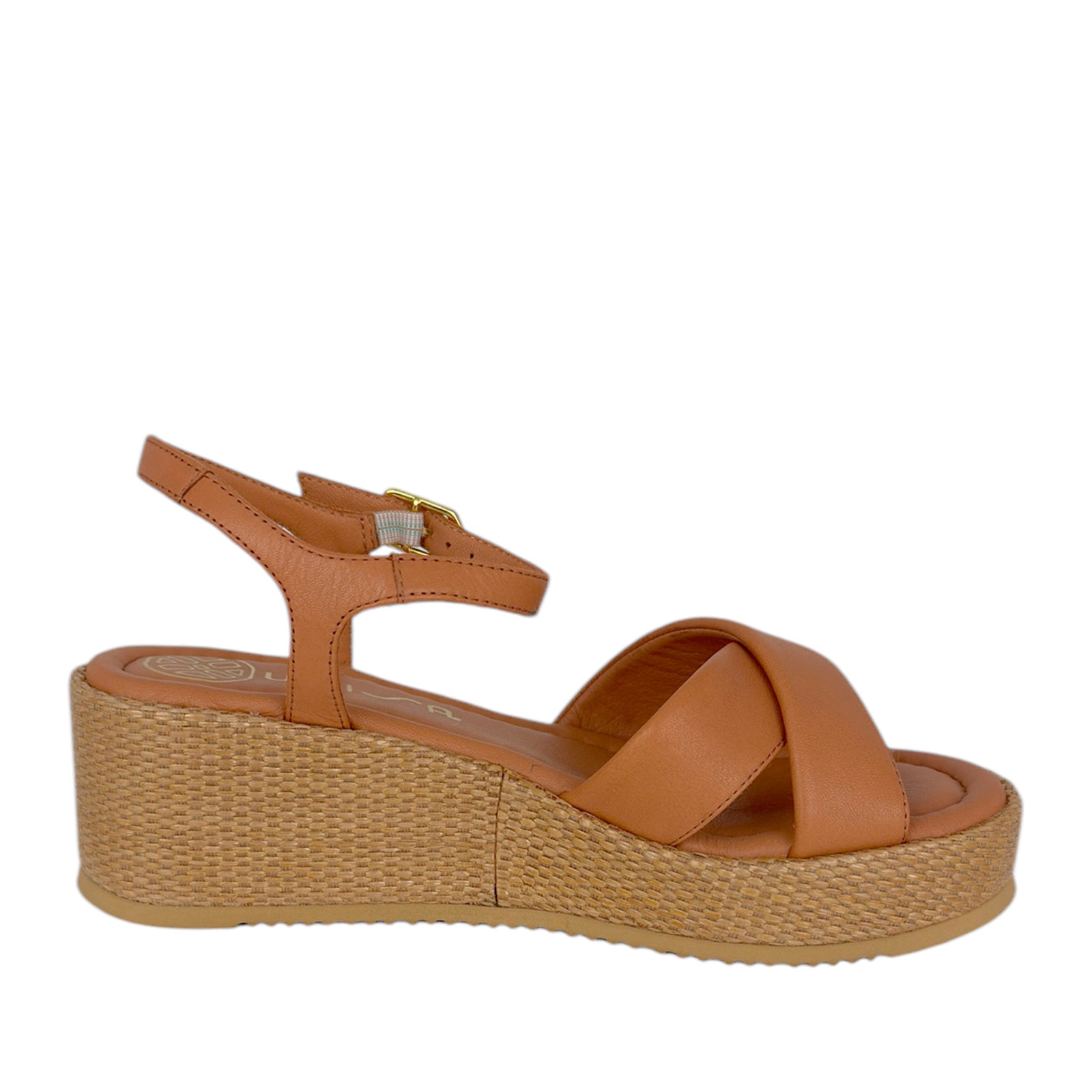 Unisa Keen Plateau sandal med ankelrem skind på bastsål