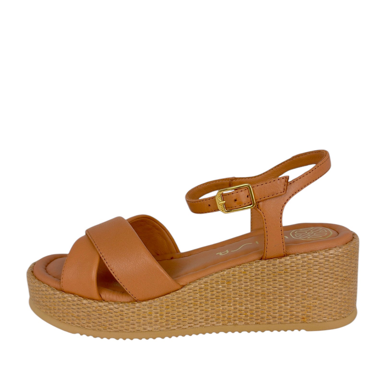Unisa Keen Plateau sandal med ankelrem skind på bastsål