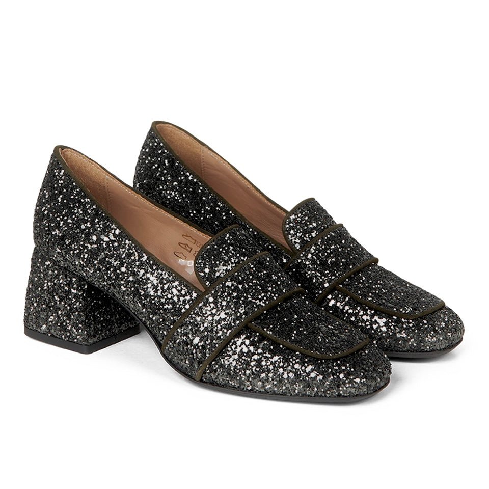 Angulus 1647 - 101 Loafer grøn glitter med hæl