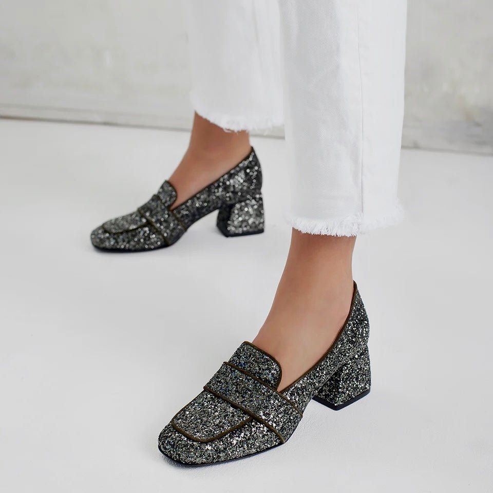 Angulus 1647 - 101 Loafer grøn glitter med hæl