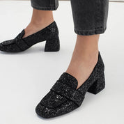 Angulus 1647 - 101 Loafer sort glitter med hæl