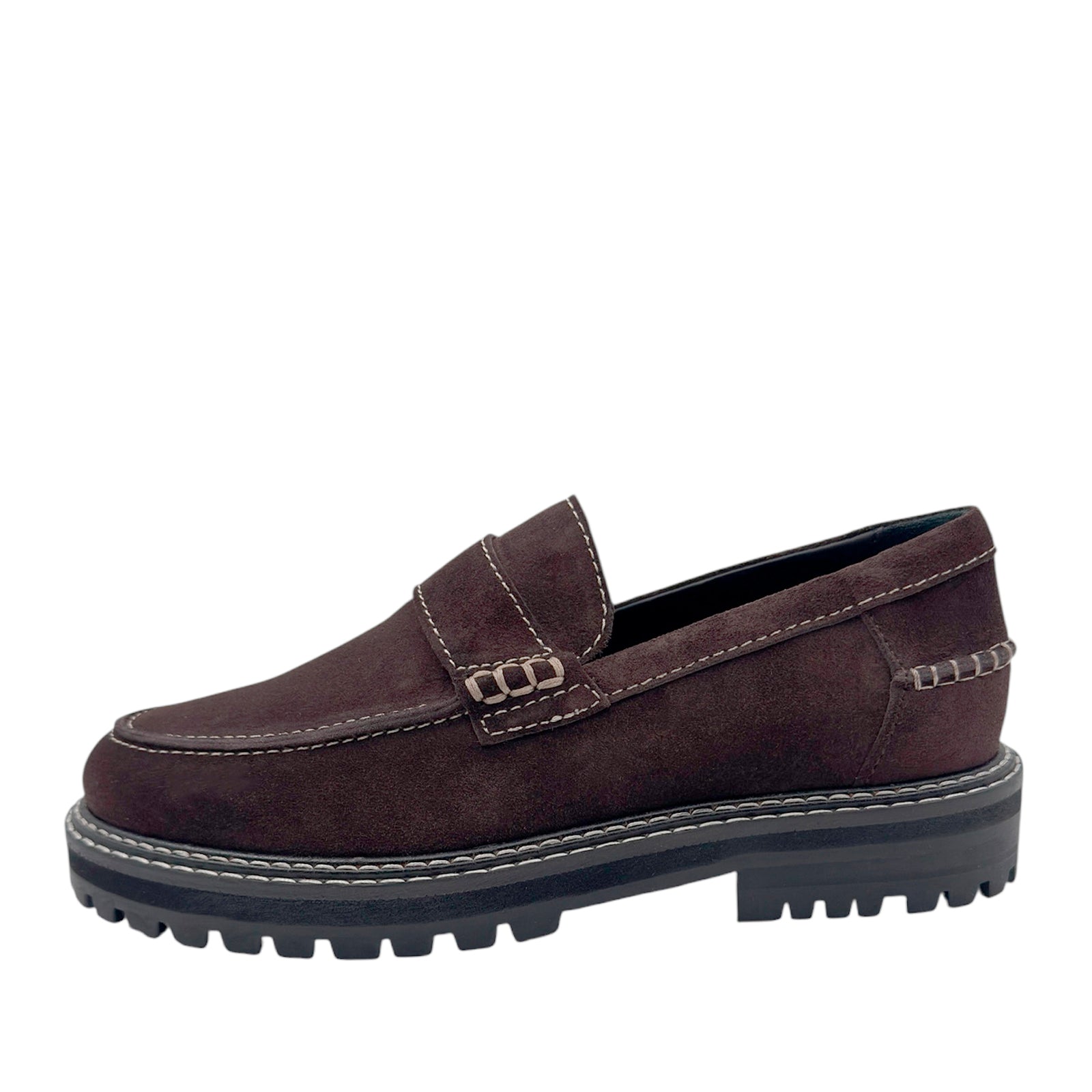 Angulus 1715 - 101 brun ruskind penny loafer med kontraststikninger