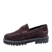 Angulus 1715 - 101 brun ruskind penny loafer med kontraststikninger
