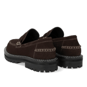 Angulus 1715 - 101 brun ruskind penny loafer med kontraststikninger