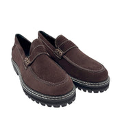 Angulus 1715 - 101 brun ruskind penny loafer med kontraststikninger