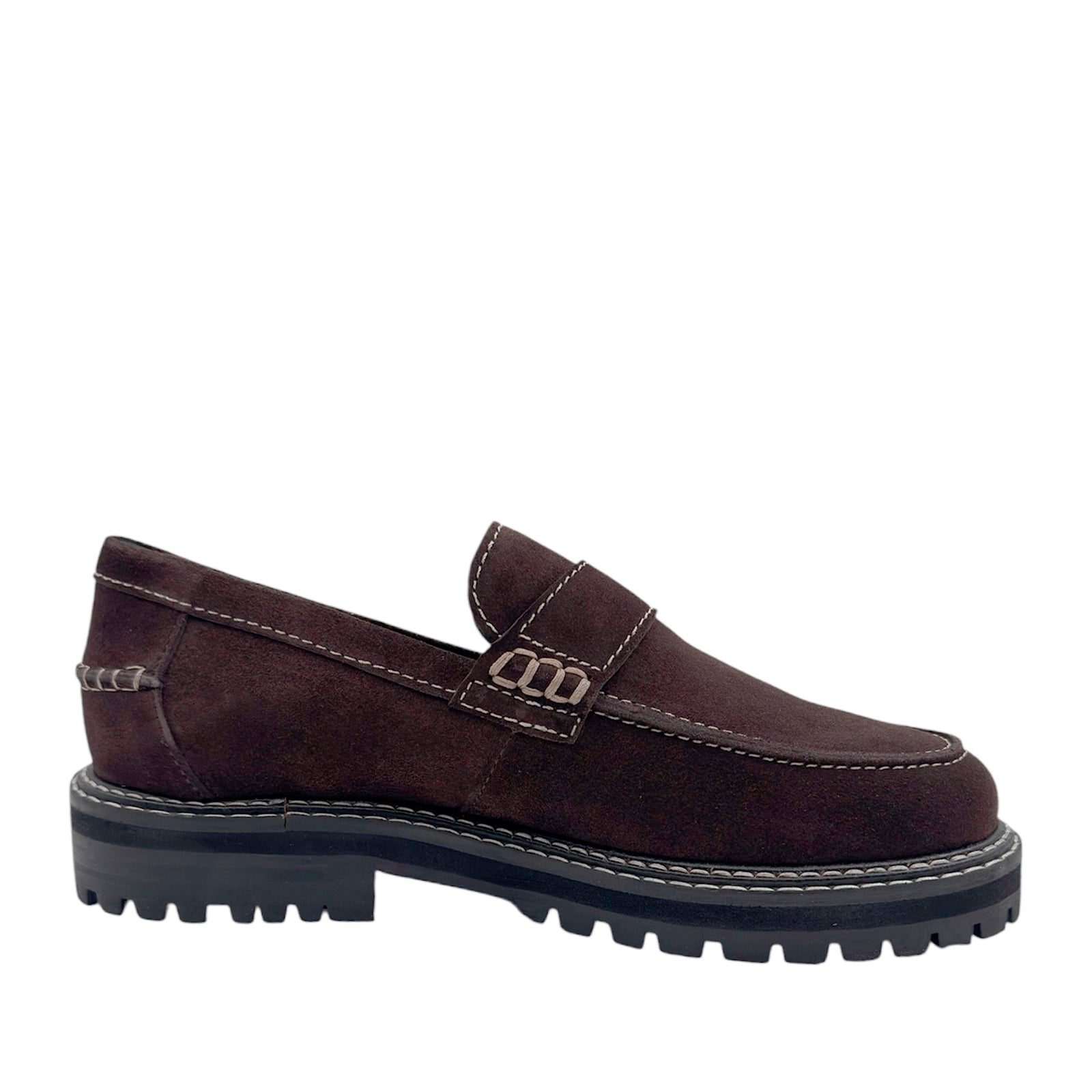Angulus 1715 - 101 brun ruskind penny loafer med kontraststikninger