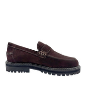 Angulus 1715 - 101 brun ruskind penny loafer med kontraststikninger