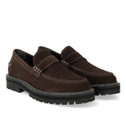 Angulus 1715 - 101 brun ruskind penny loafer med kontraststikninger