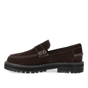 Angulus 1715 - 101 brun ruskind penny loafer med kontraststikninger