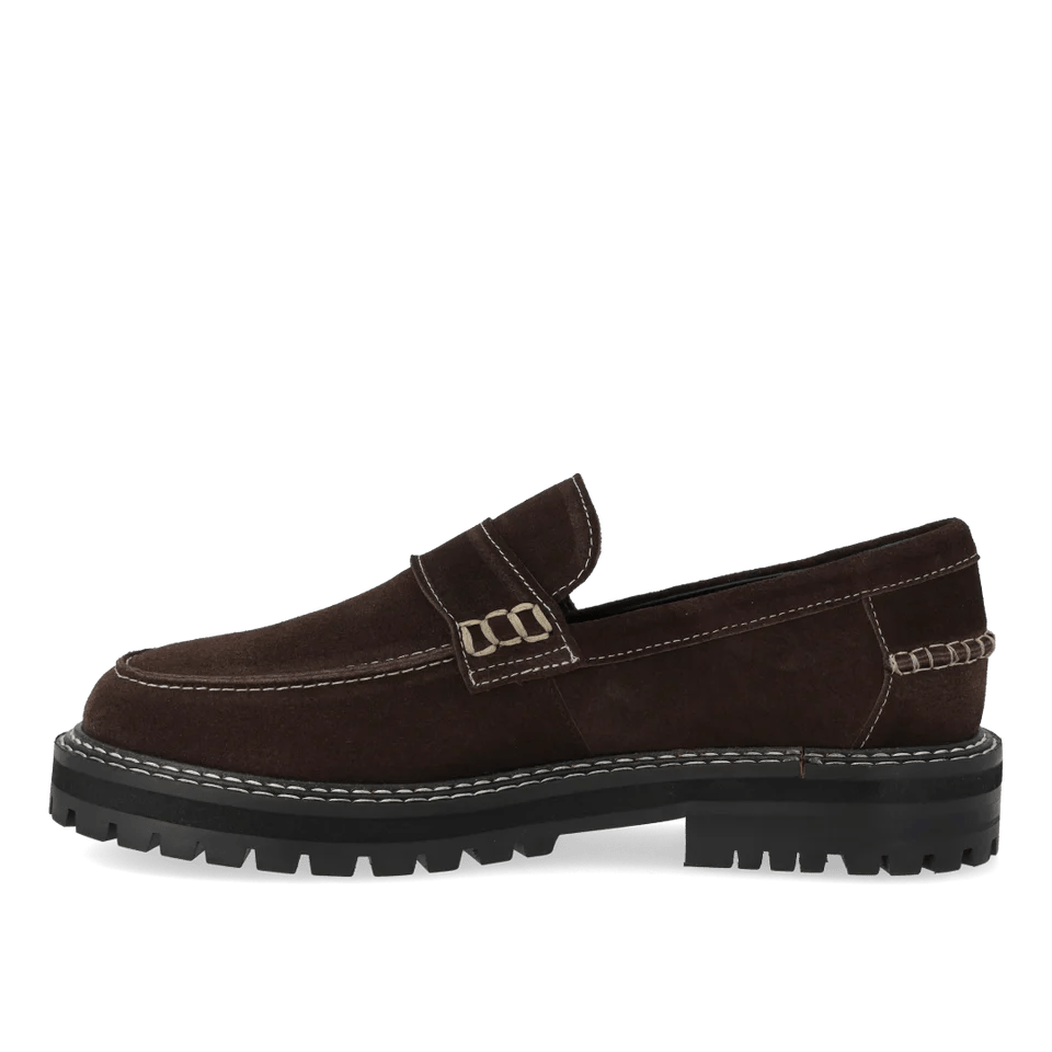 Angulus 1715 - 101 brun ruskind penny loafer med kontraststikninger