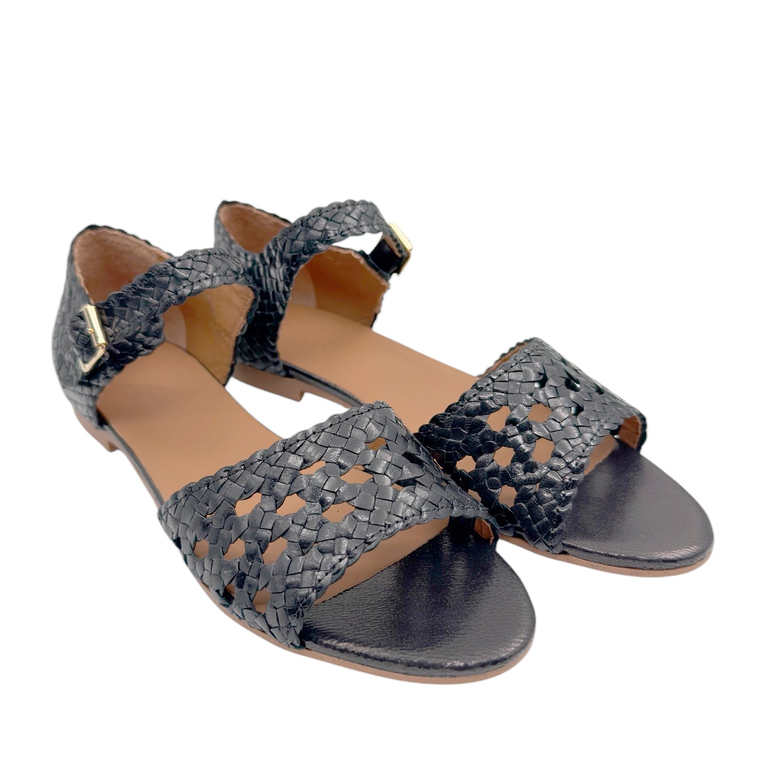 Angulus 5844 - 101 Sort Håndflettet Remsandal