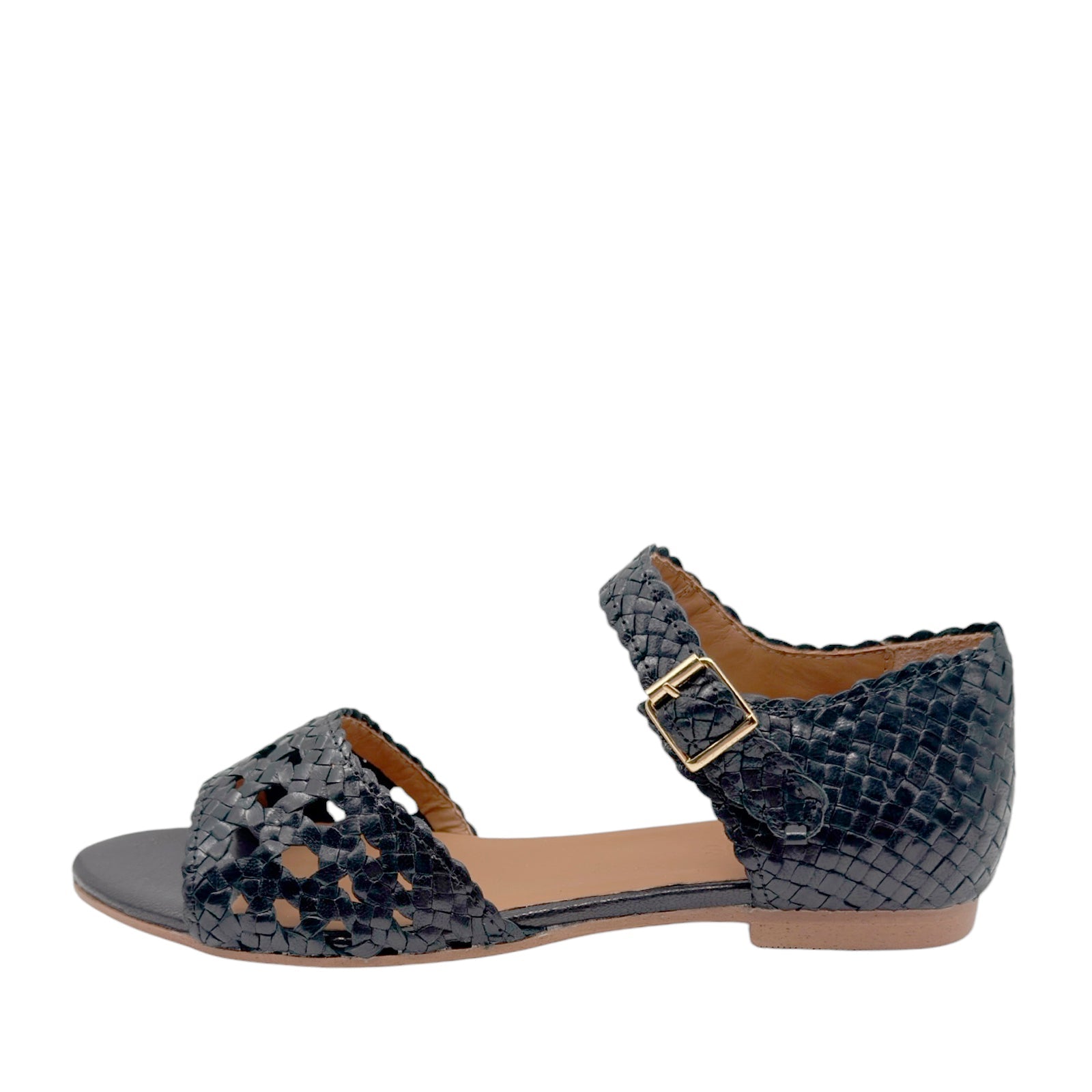 Angulus 5844 - 101 Sort Håndflettet Remsandal