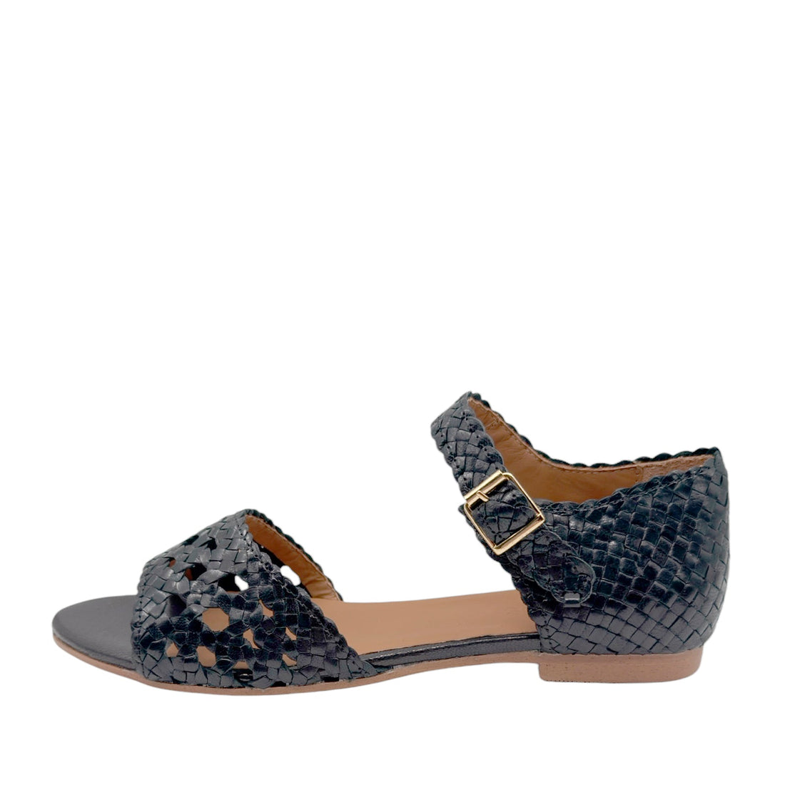 Angulus 5844 - 101 Sort Håndflettet Remsandal