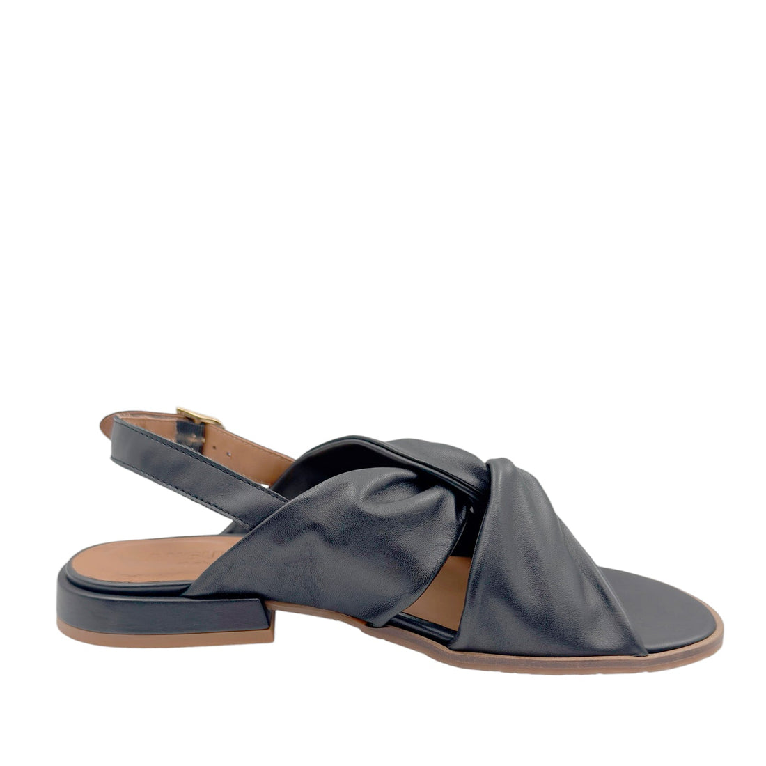 Angulus 5861 - 101 sort slingback sandal med snoet skind over vrist