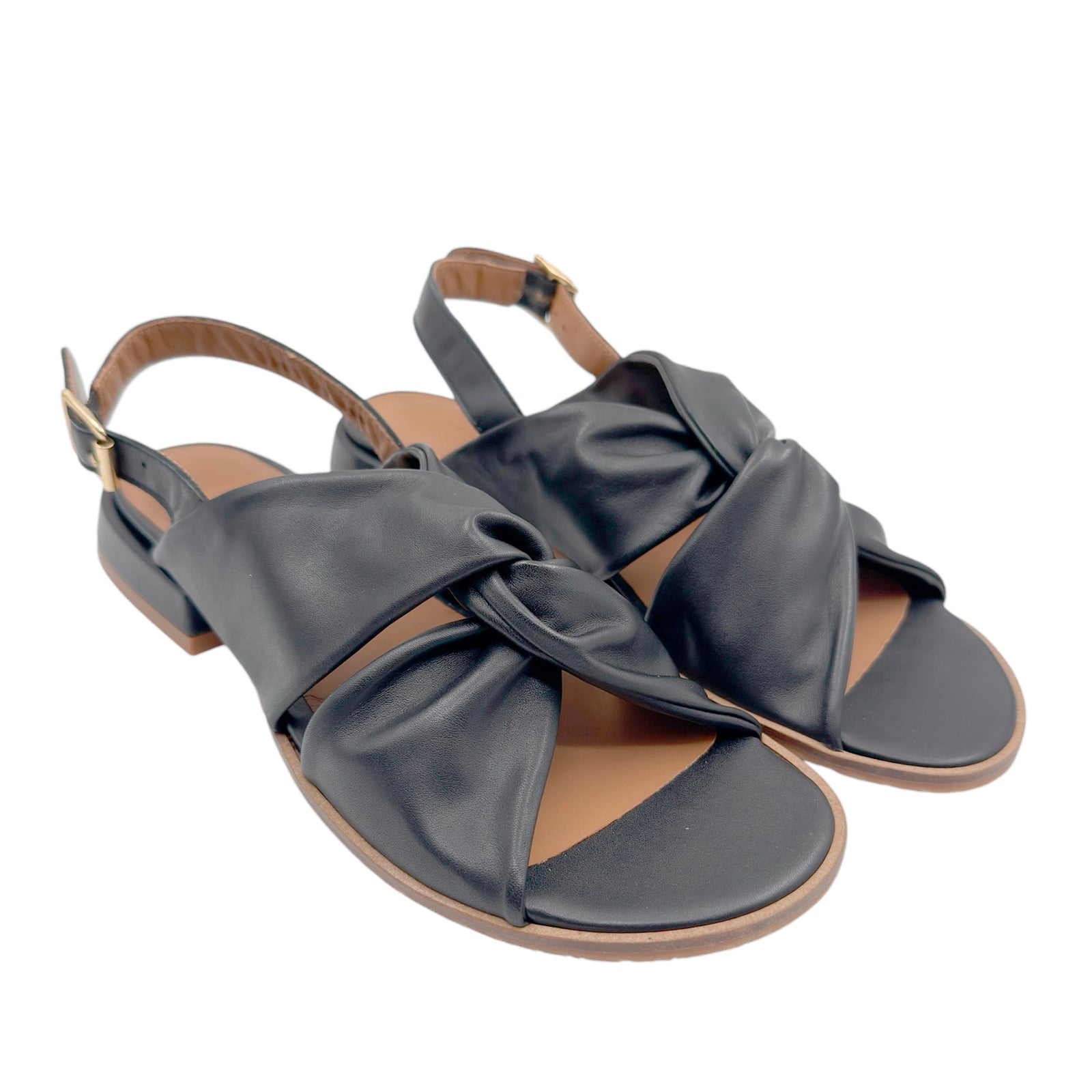 Angulus 5861 - 101 sort slingback sandal med snoet skind over vrist