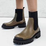 Angulus 7653 - 101 Mørk oliven dame skind støvle med elastik