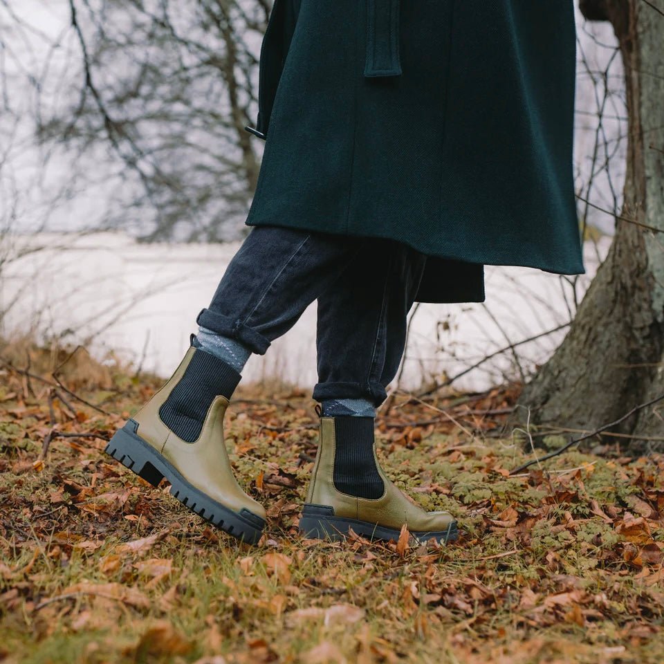 Angulus 7653 - 101 Mørk oliven dame skind støvle med elastik