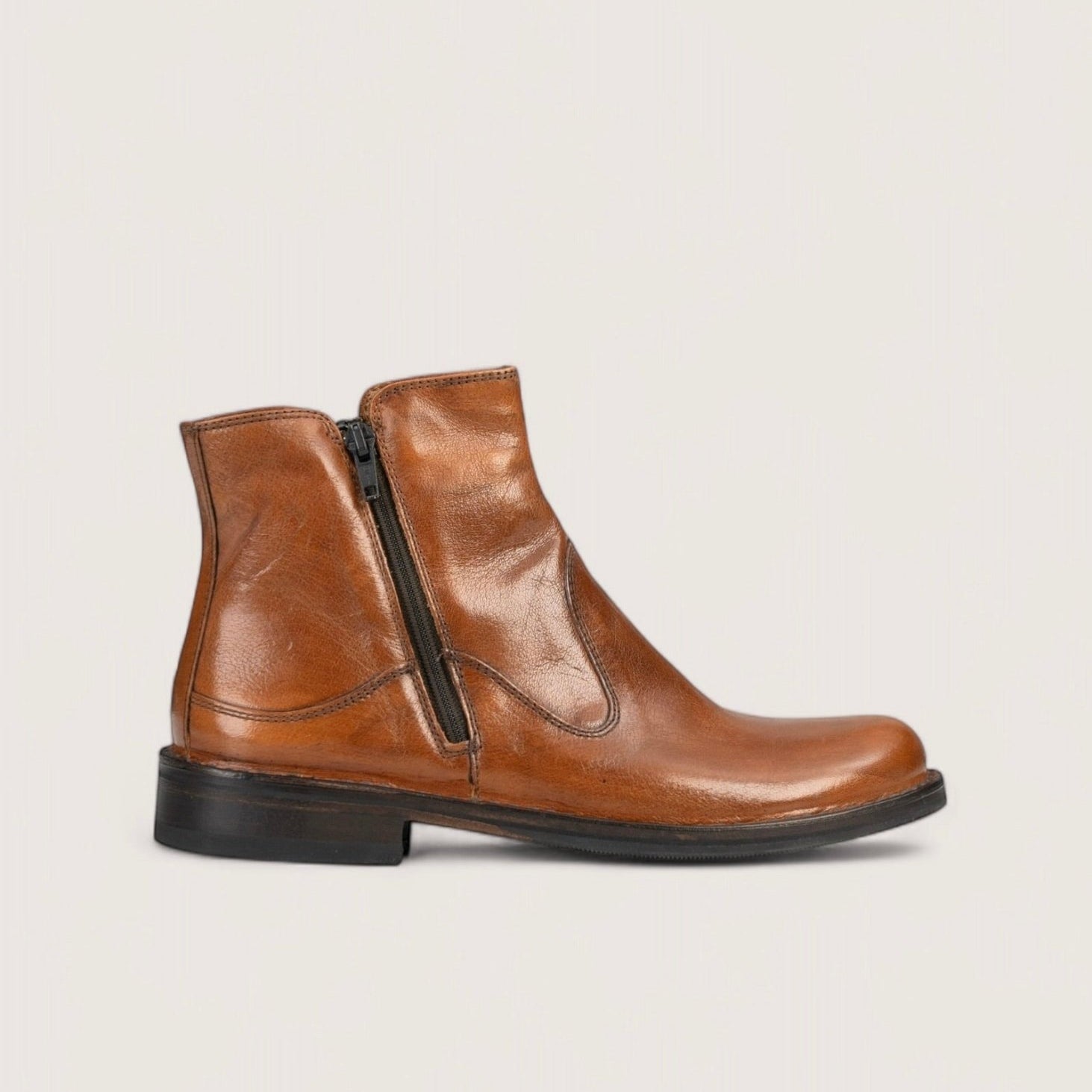 Bubetti 2558 Bred cognac støvle med dobbelt lynlås