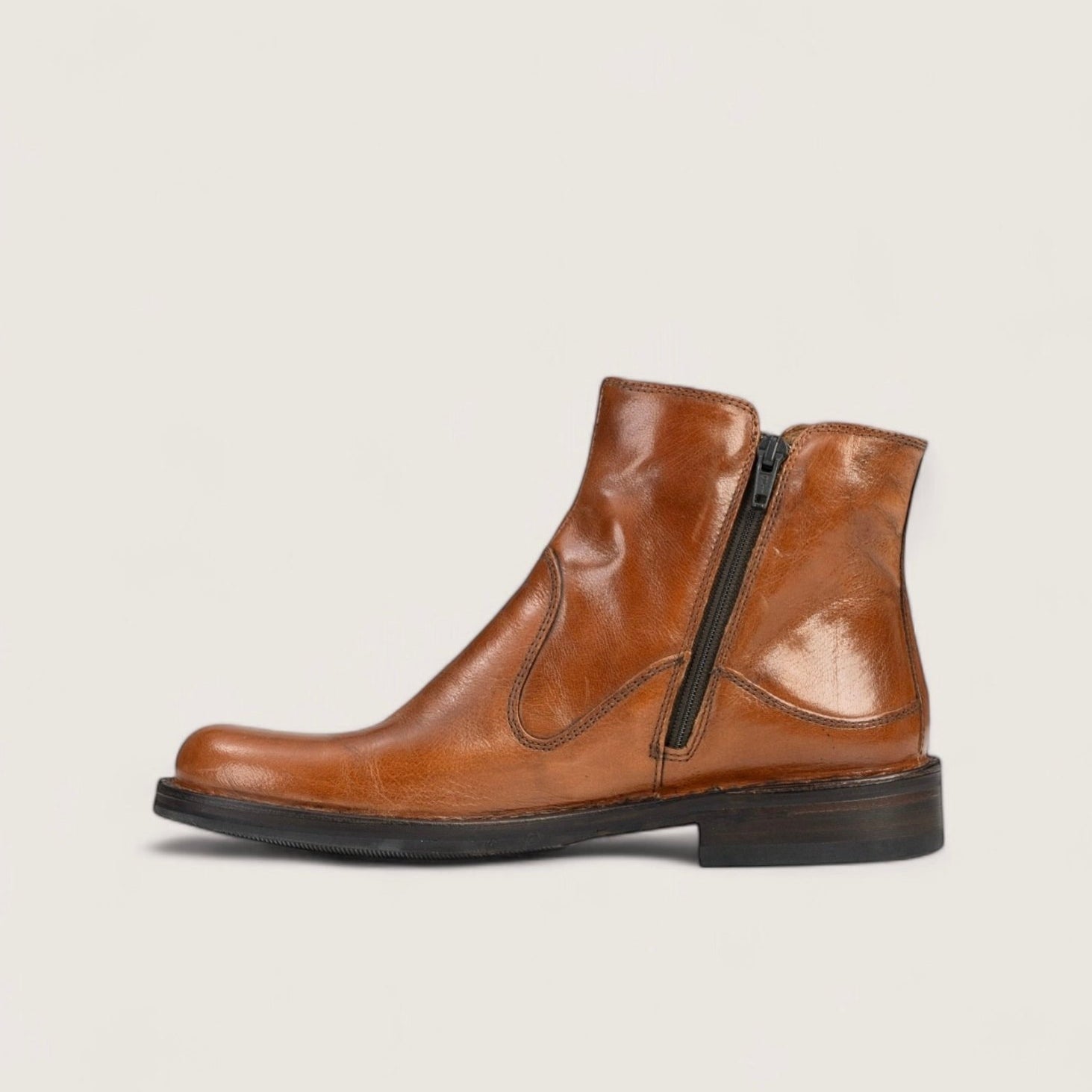 Bubetti 2558 Bred cognac støvle med dobbelt lynlås