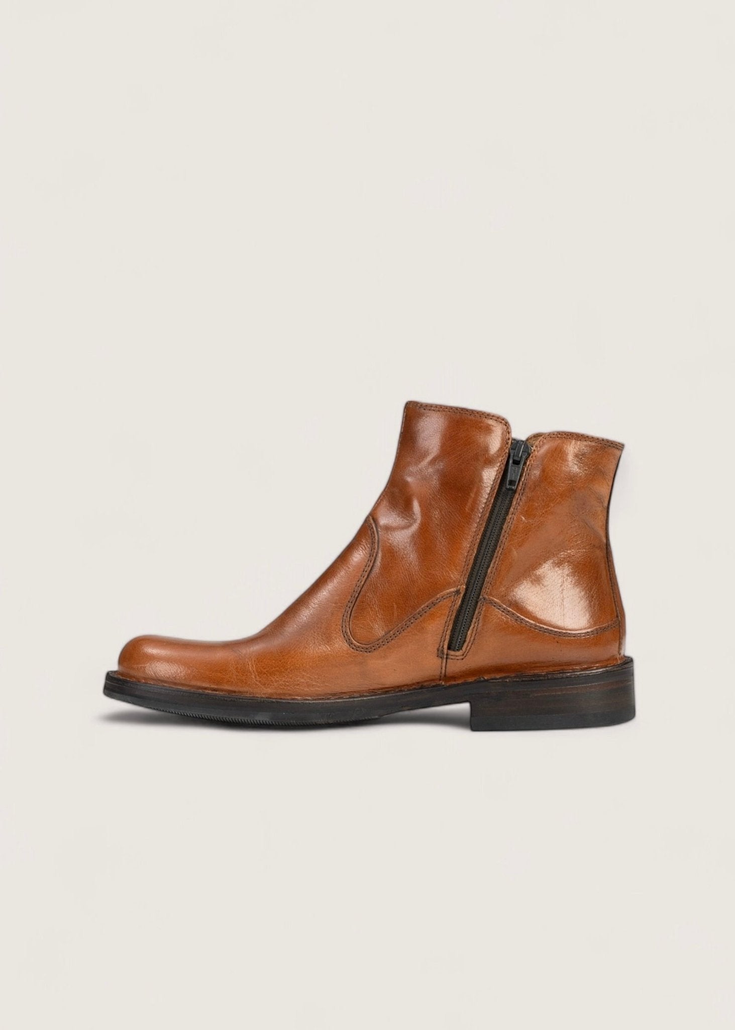 Bubetti 2558 Bred cognac støvle med dobbelt lynlås