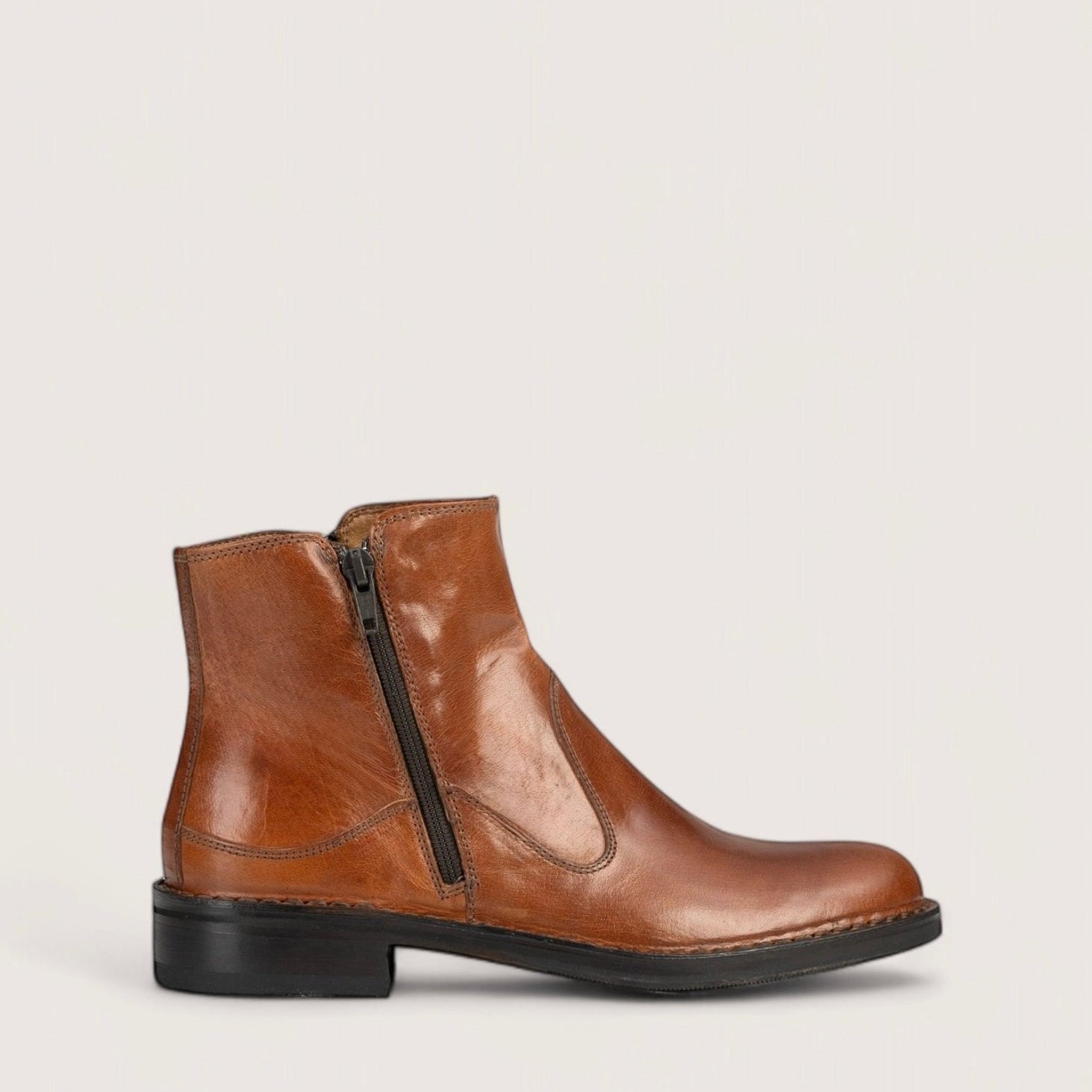 Bubetti 2558 Bred cognac støvle med dobbelt lynlås