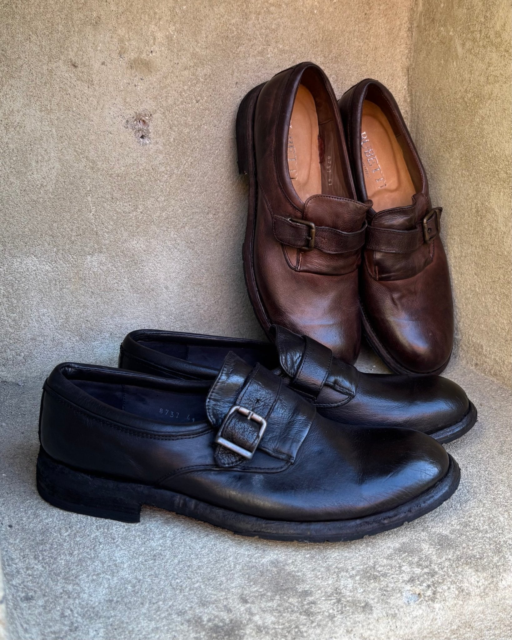 Bubetti 8737 monk shoe sort patina herre