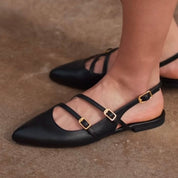 Unisa Alsip Sort flad slingback med 3 remme og spænder