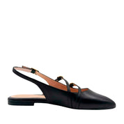 Unisa Alsip Sort flad slingback med 3 remme og spænder