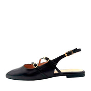 Unisa Alsip Sort flad slingback med 3 remme og spænder
