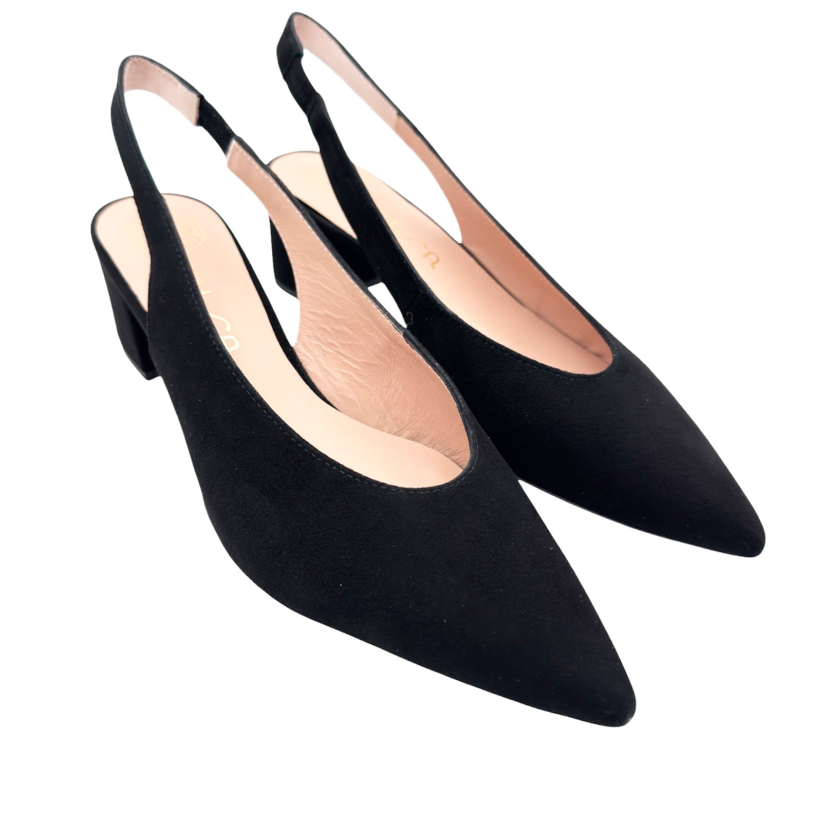 Unisa Jensen Slingback Pump i Sort Ruskind På 5 cm Betrukket Hæl
