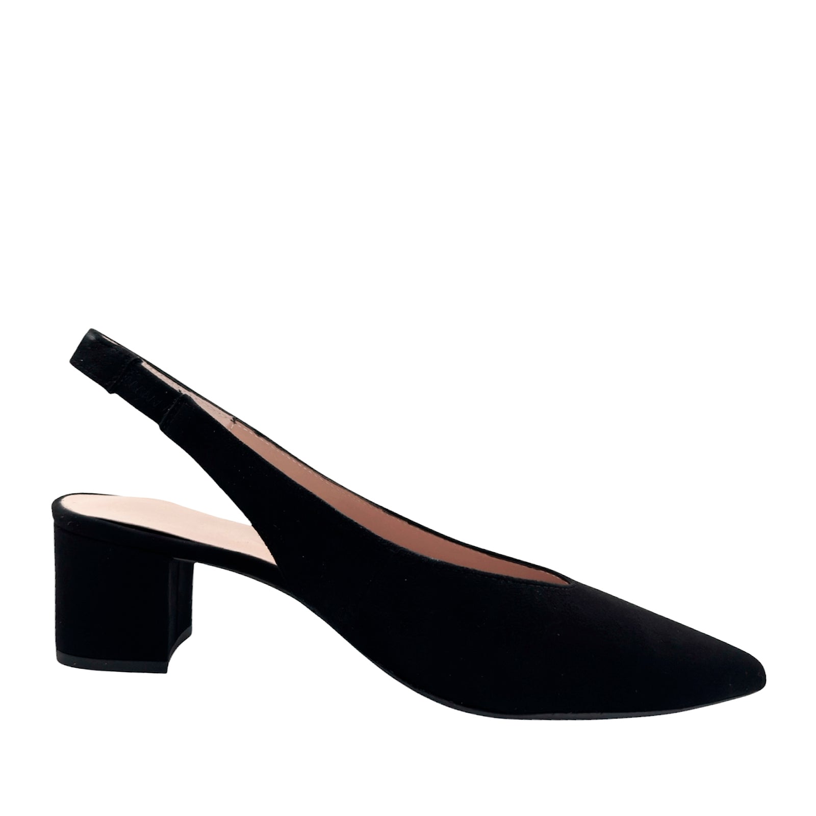 Unisa Jensen Slingback Pump i Sort Ruskind På 5 cm Betrukket Hæl