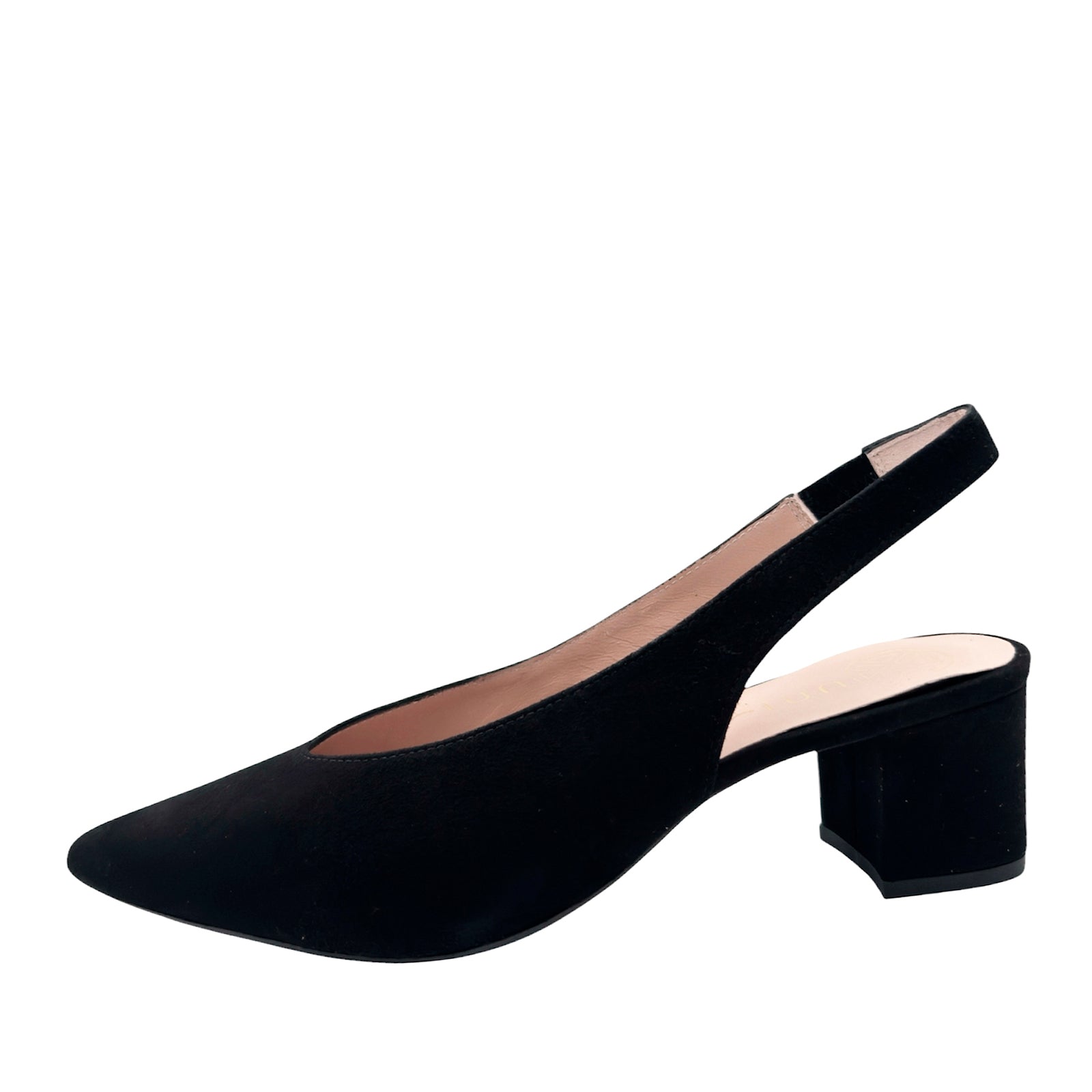 Unisa Jensen Slingback Pump i Sort Ruskind På 5 cm Betrukket Hæl