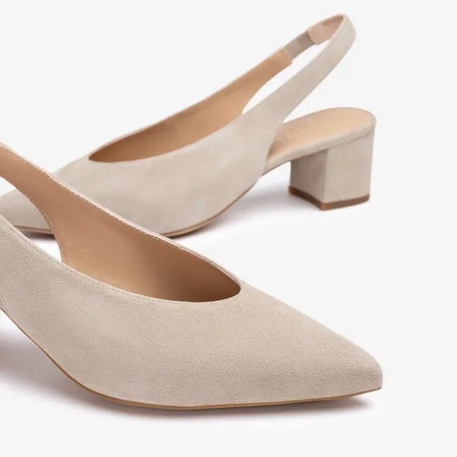 Unisa Jensen Slingback Pump i Taupe Ruskind På 5 cm Betrukket Hæl