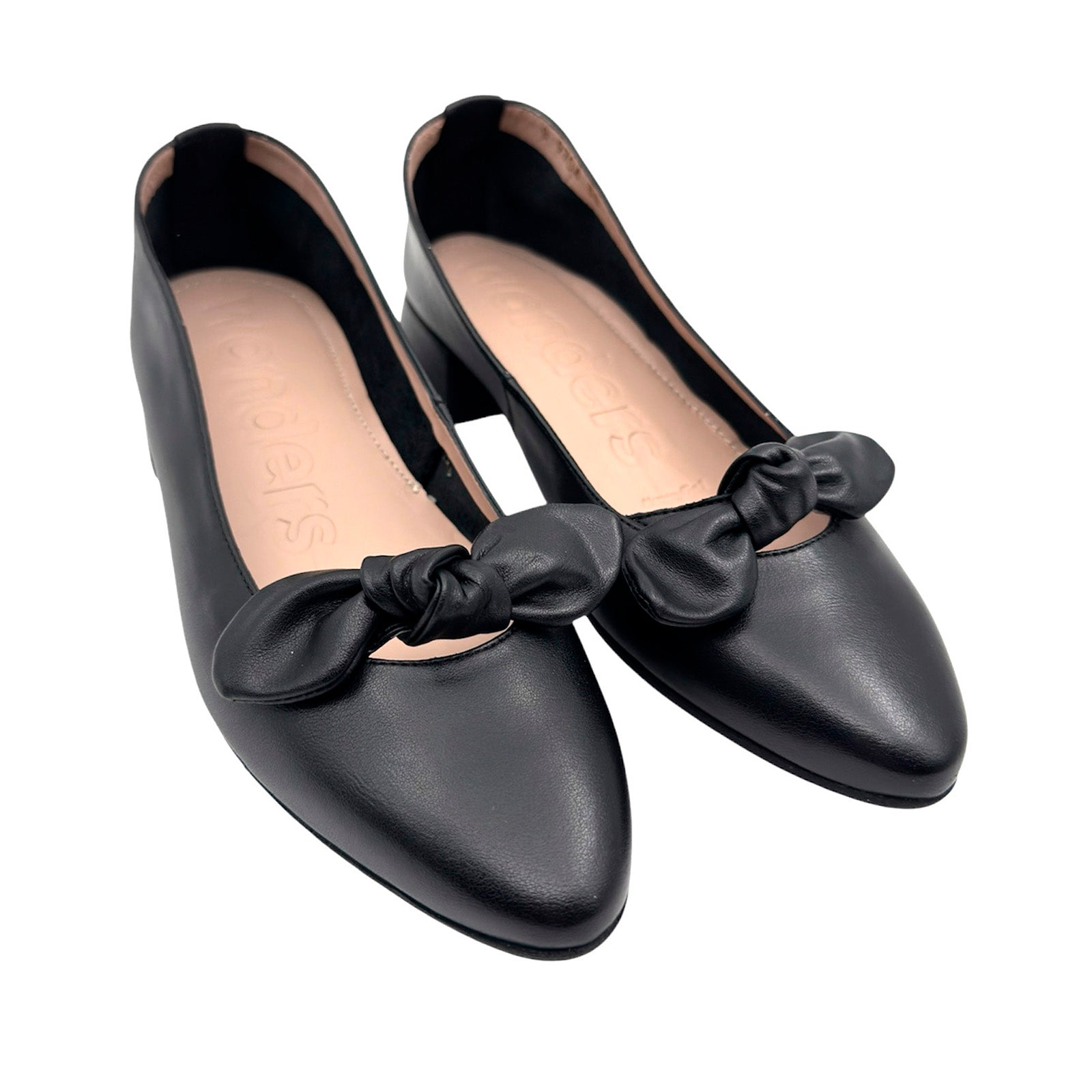 Wonders B - 9704 Blød ballerina pump på lav hæl med sløjfe i sort skind