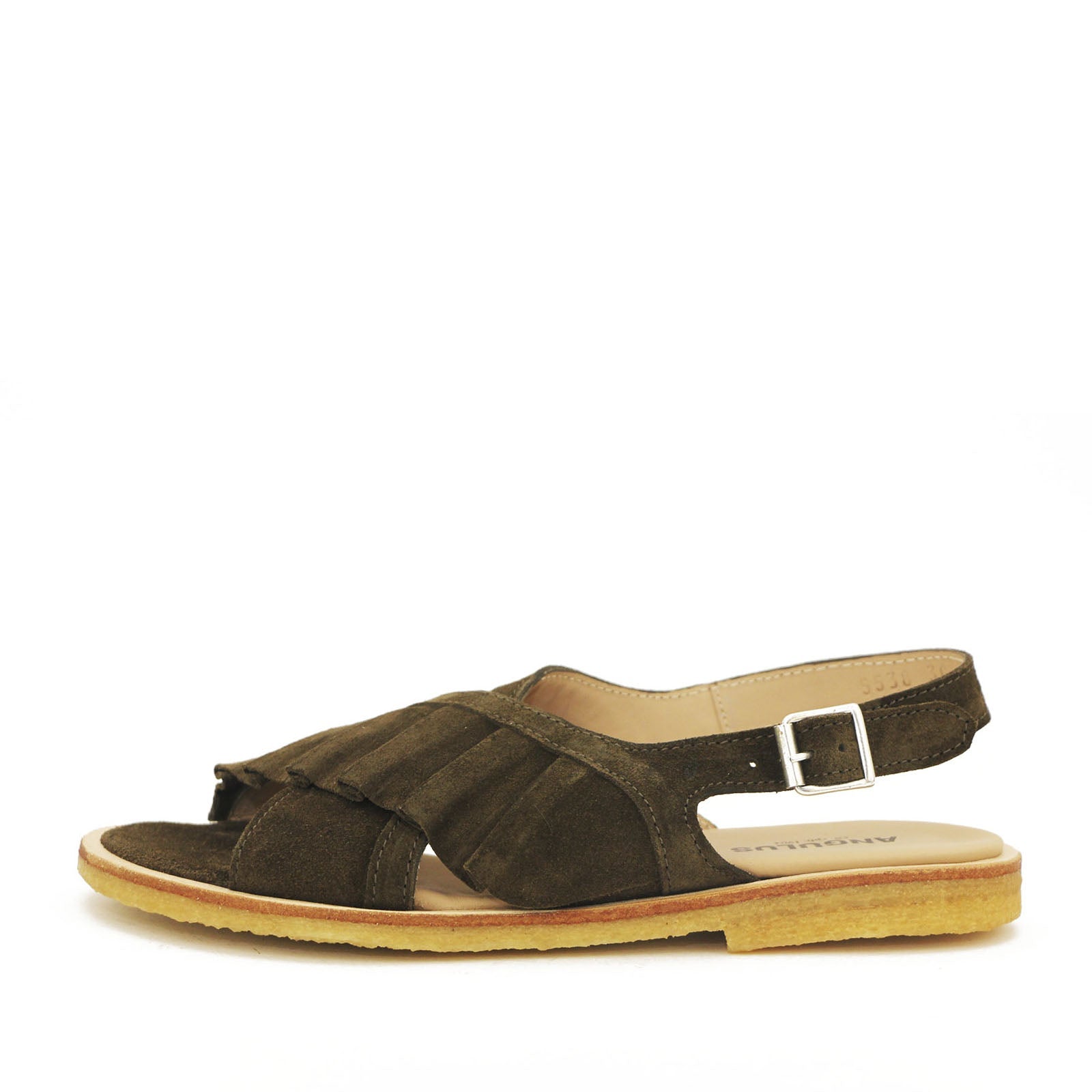 Angulus 5538-101 oliven dame sandal med flæse