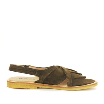 Angulus 5538-101 oliven dame sandal med flæse