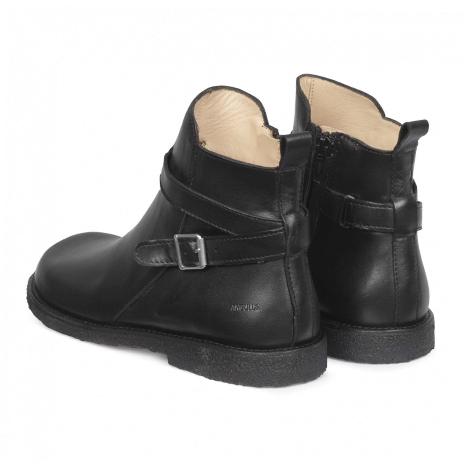 Angulus 7109-111 sort fodformet damestøvle med spænde