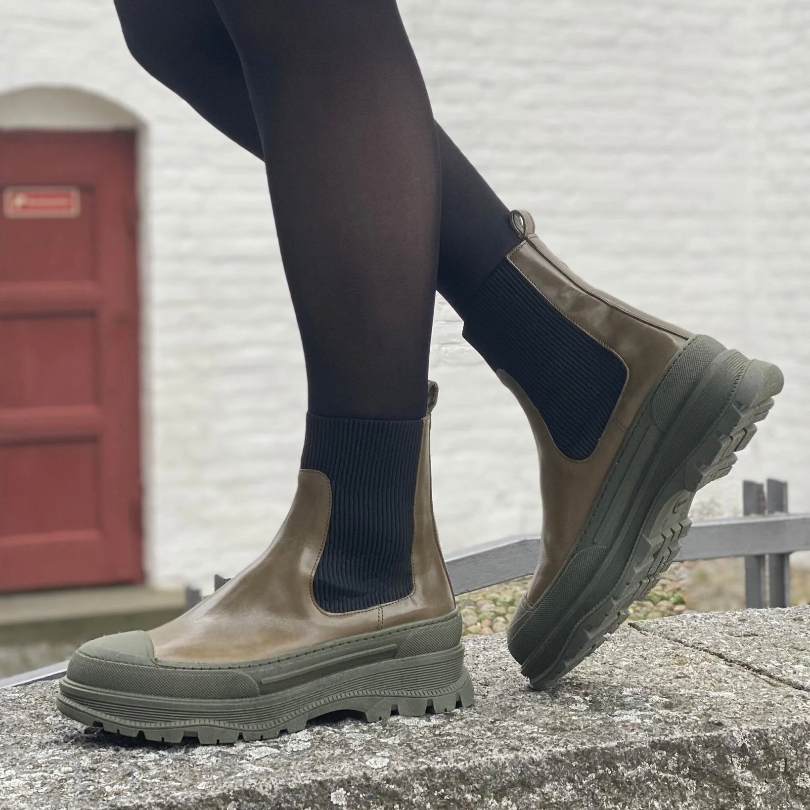 Angulus 7708-102 Grøn Dame Chelsea Støvle chunky grøn sål