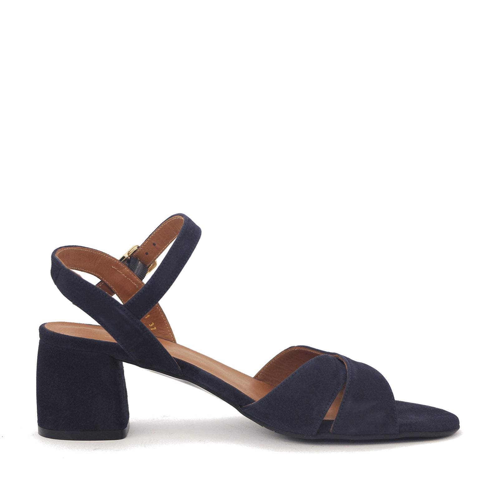 Billi Bi 2591 Navy Remsandal i Ruskind med Blokhæl