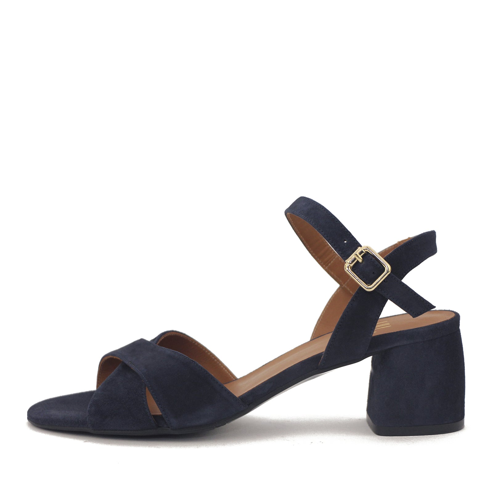 Billi Bi 2591 Navy Remsandal i Ruskind med Blokhæl