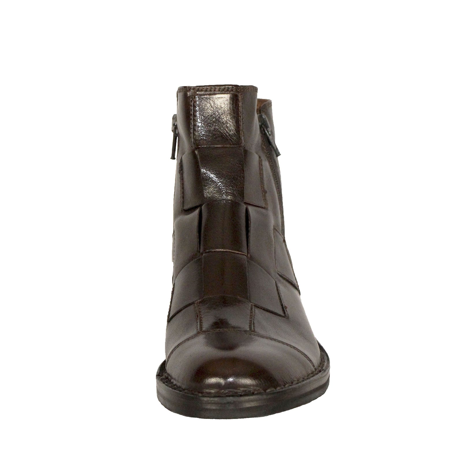 Bubetti 2531 Mørkebrun flettet damestøvle med dobbelt lynlås