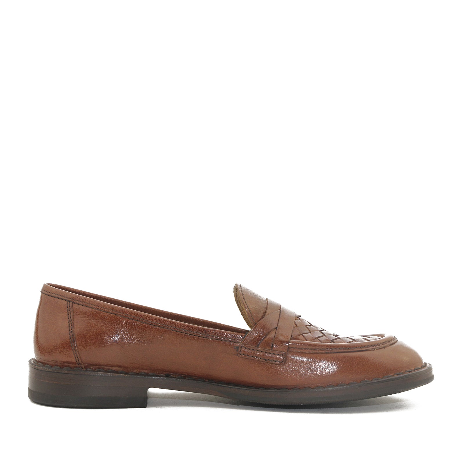 Bubetti 9912 Smart 756 Cognac Dame Loafer med Flettet Skind