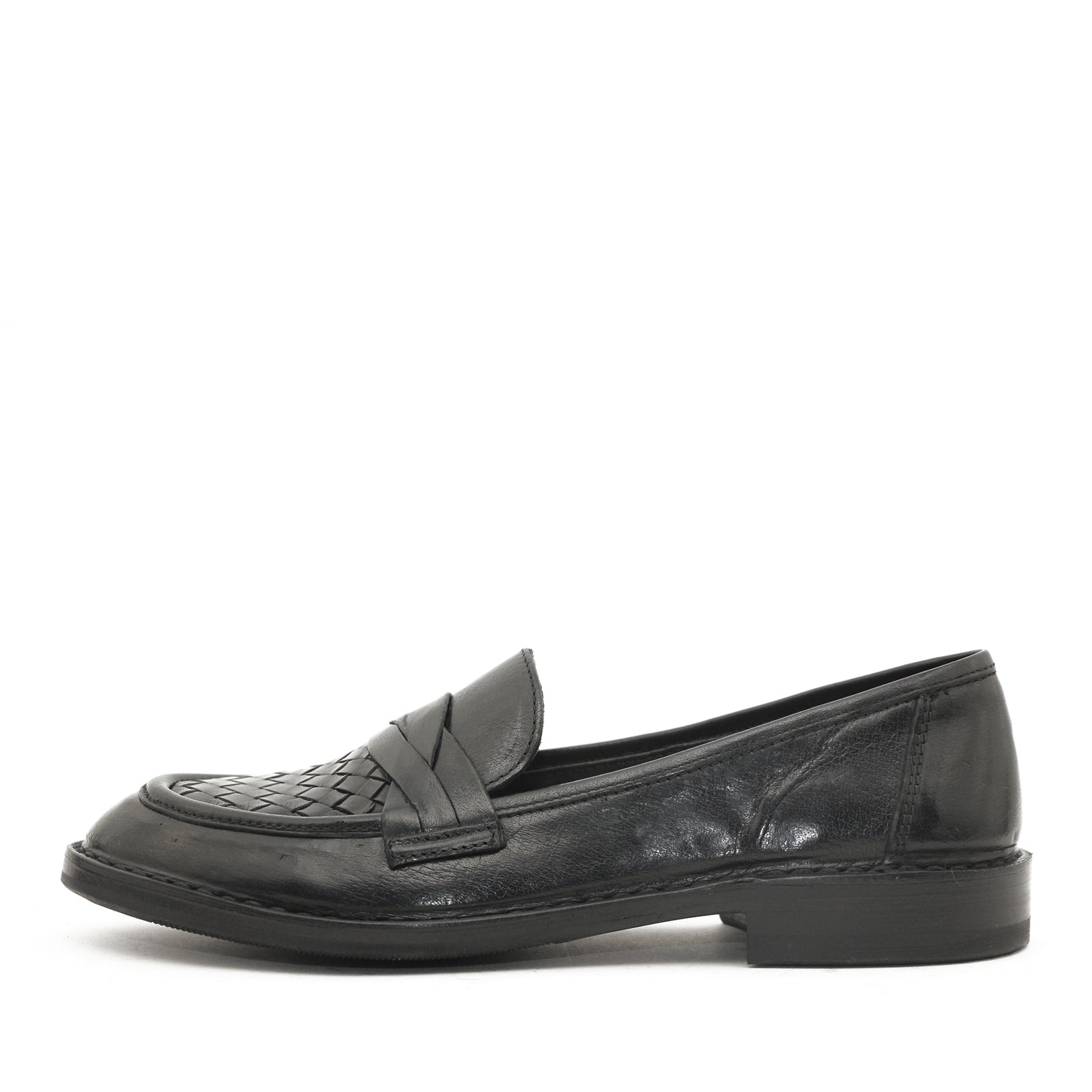 Bubetti 9912 Smart Nero Sort Dame Loafer med Flettet Skind